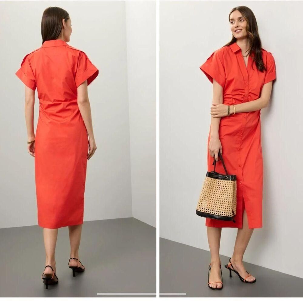 Saunders Red Ruched Shirt Dress - Picture 2 of 8